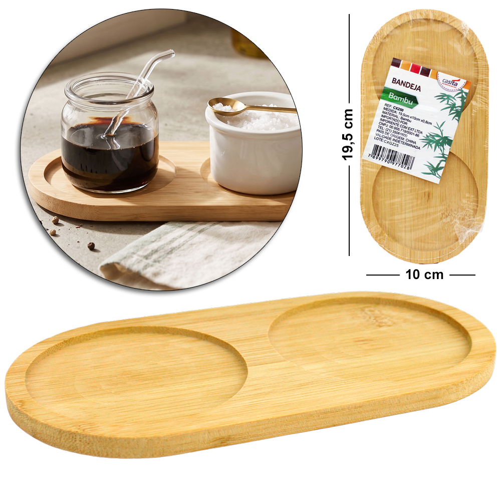 BANDEJA PETISQUEIRA DE BAMBU OVAL COM 2 DIVISORIAS 19,5X10CM