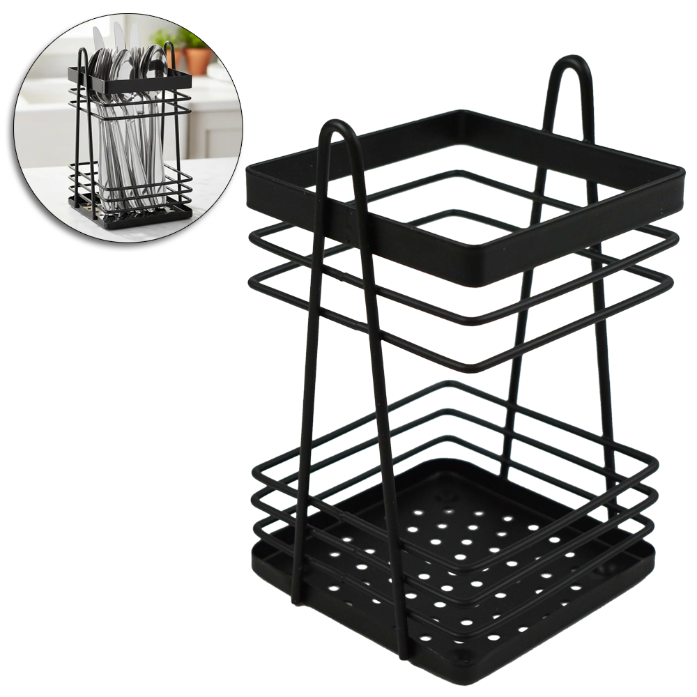 PORTA TALHER / ESCORREDOR DE TALHER ARAMADO QUADRADO BLACK 16,5X10CM