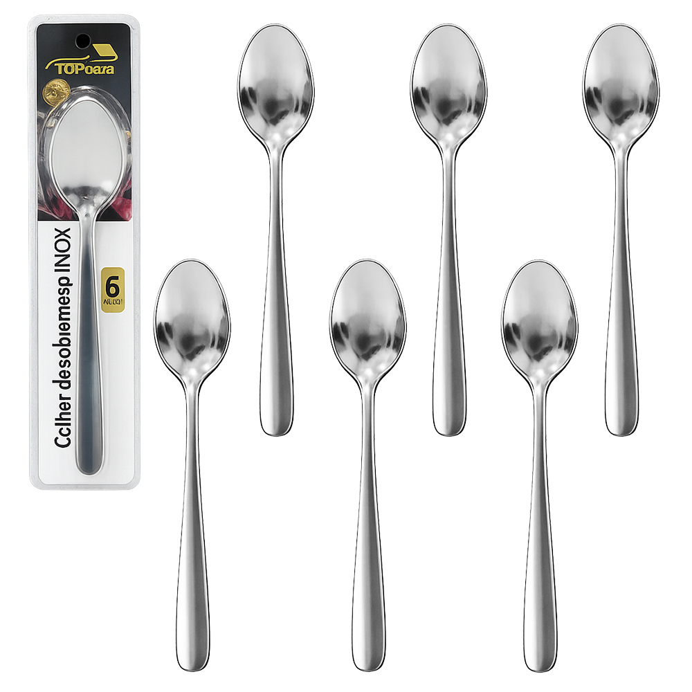 COLHER DE SOBREMESA DE INOX PREMIUM TOP CASA COM 6 PECAS 15CM