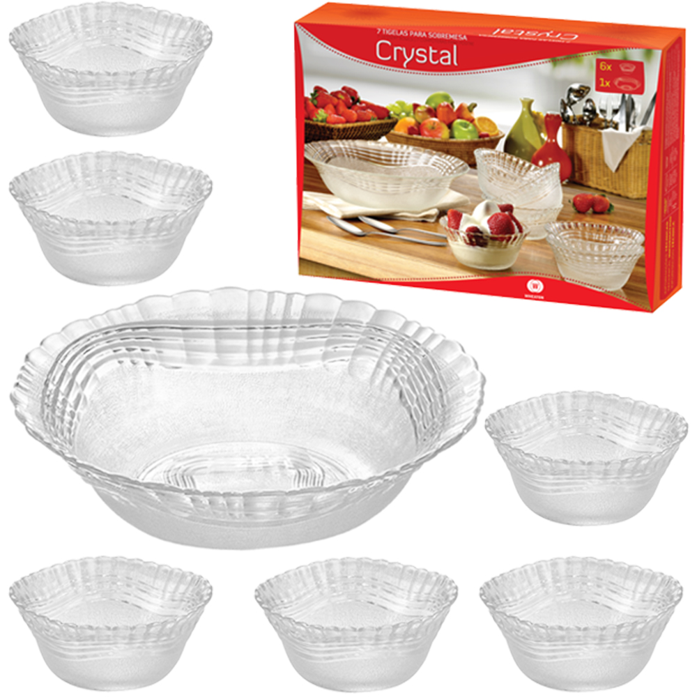 JOGO DE TIGELA DE VIDRO REDONDA PARA SOBREMESA CRYSTAL COM 7 PECAS 1480 / 200ML