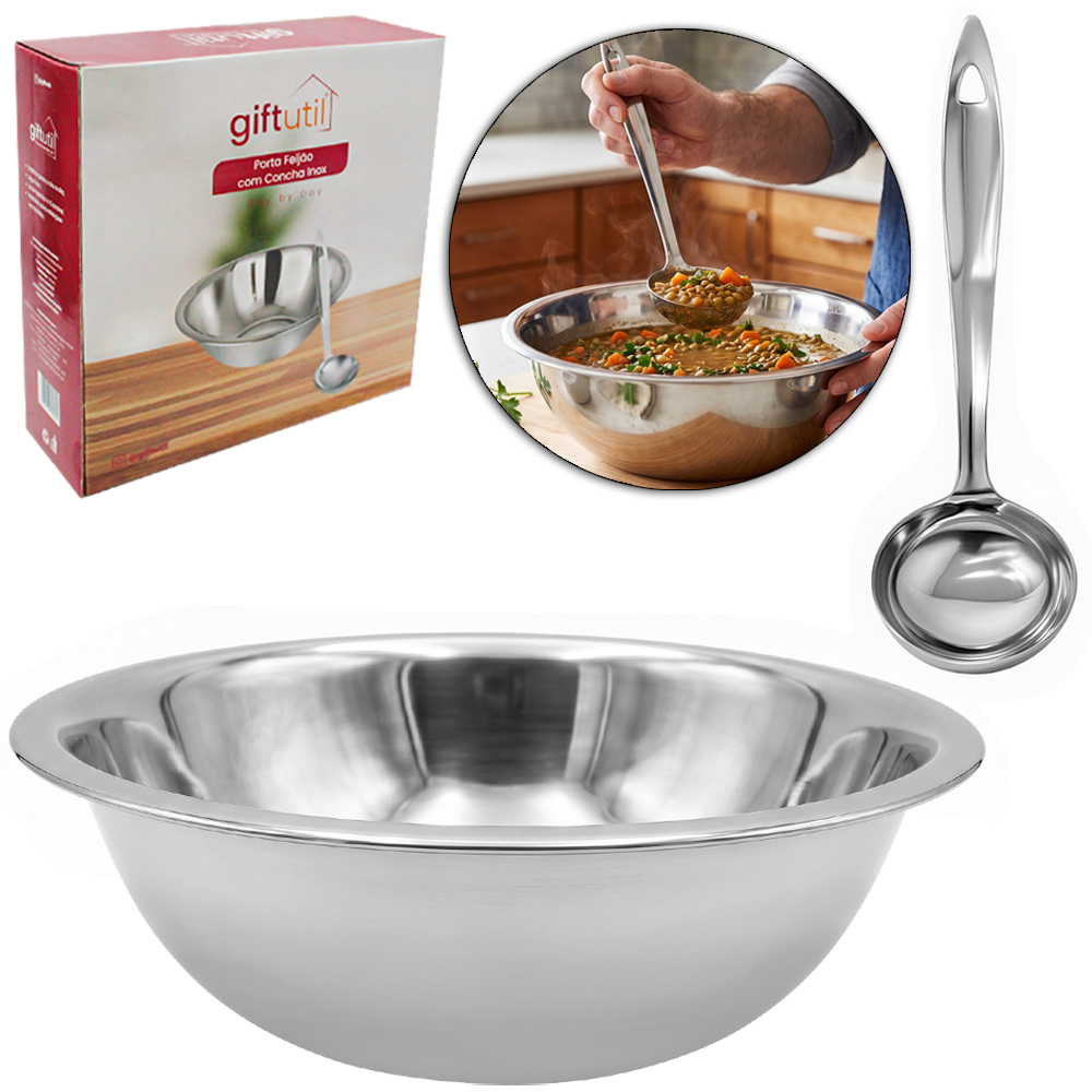 TIGELA REDONDA BOWL PARA FEIJAO COM CONCHA DE INOX DAY BY DAY