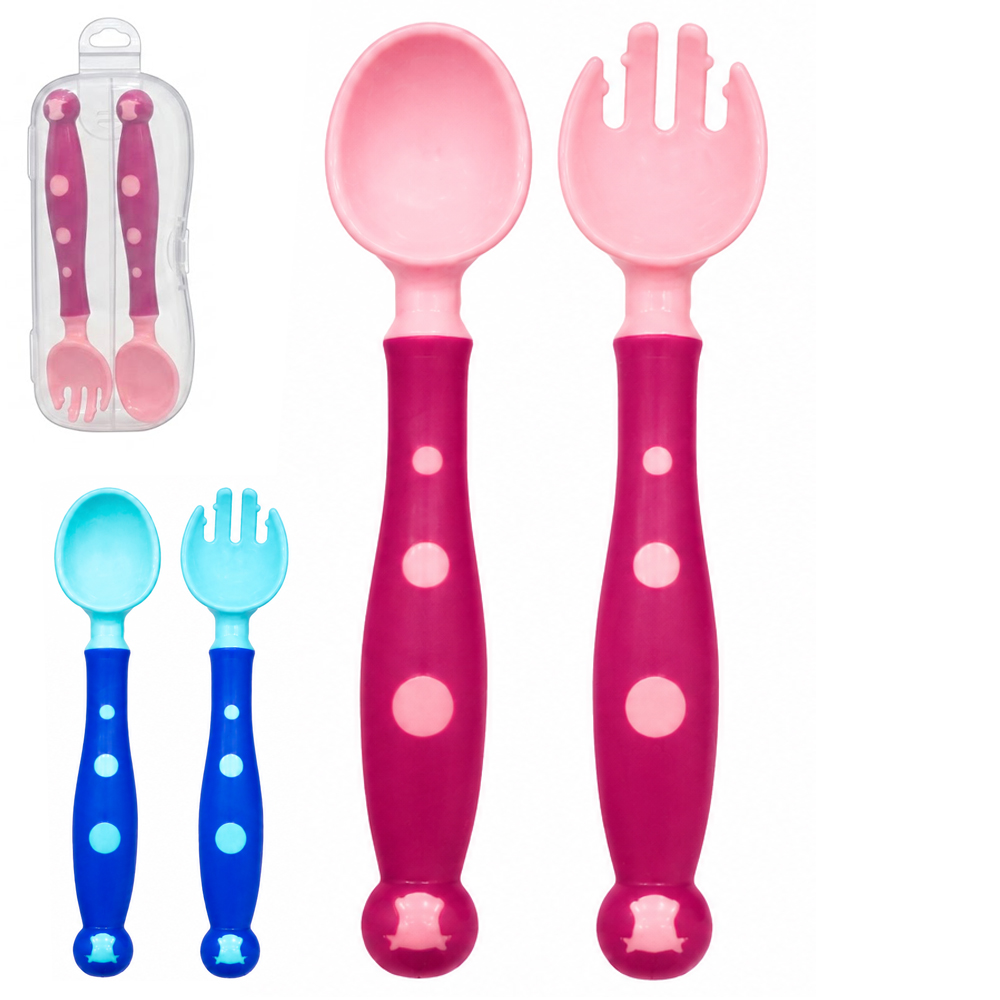 CONJUNTO DE TALHER INFANTIL DE PLASTICO COM COLHER + GARFO NO ESTOJO