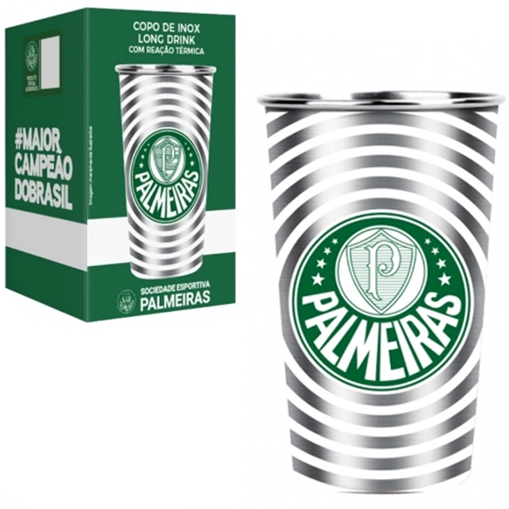 COPO PALMEIRAS DE INOX LONG DRINK COM REACAO TERMICA 450ML