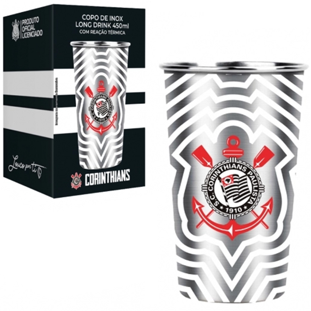COPO CORINTHIANS DE INOX LONG DRINK COM REACAO TERMICA 450ML
