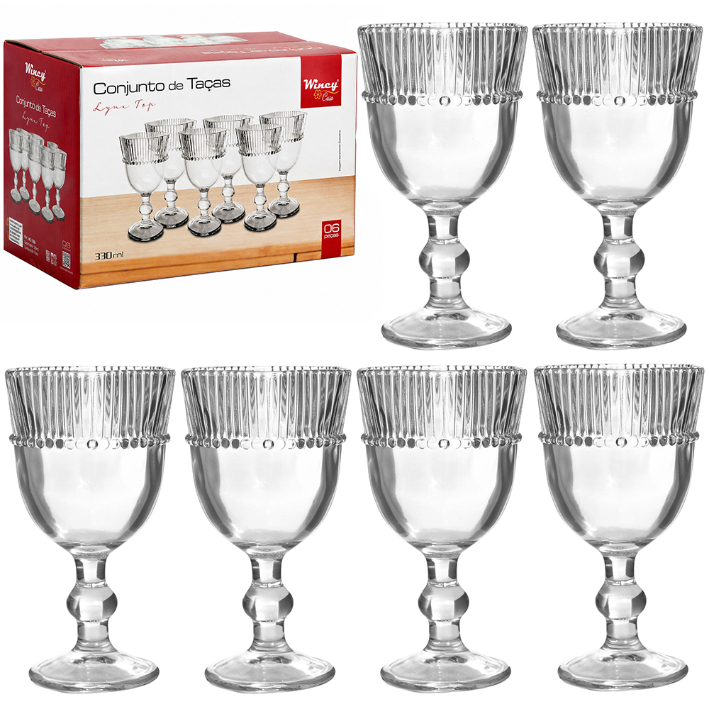 JOGO DE TACA DE VIDRO PARA AGUA / VINHO LYNX TOP COM 6 PECAS 330ML
