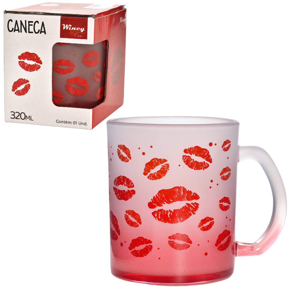 CANECA XICARA DE VIDRO FOSCO KISS KISS 320ML