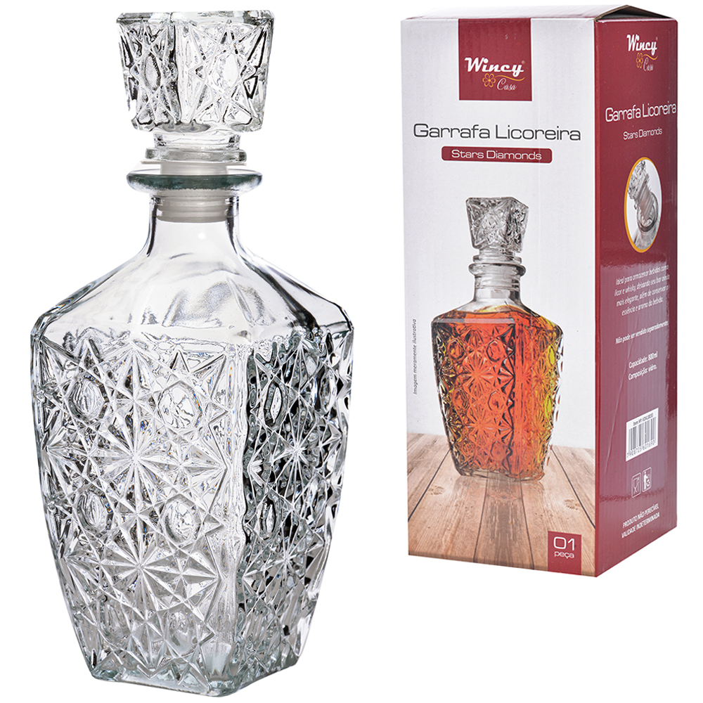 GARRAFA LICOREIRA DE VIDRO QUADRADA STARS DIAMONDS 800ML