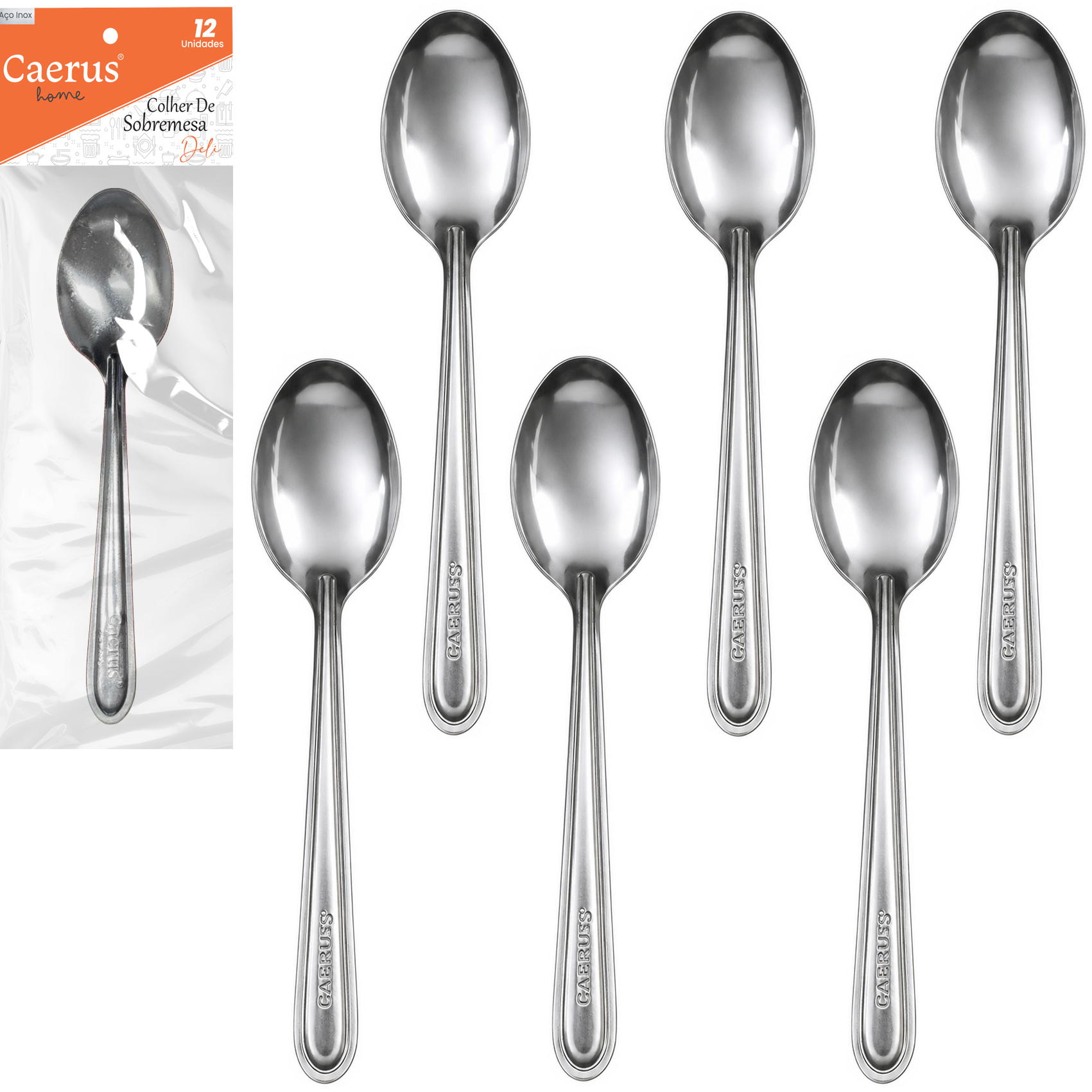 COLHER DE SOBREMESA DELI COM 12 PECAS DE INOX 16CM