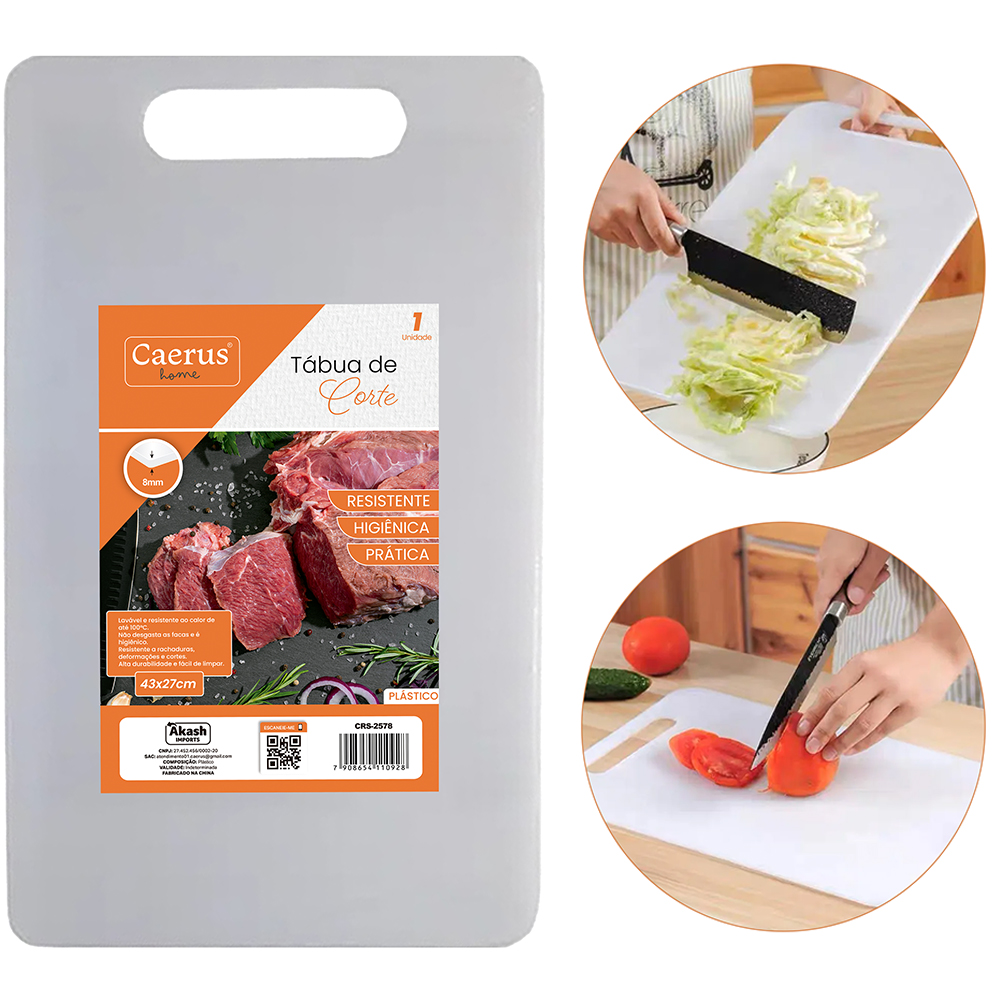 TABUA DE CORTE DE PLASTICO RETANGULAR BRANCO 43X27CM