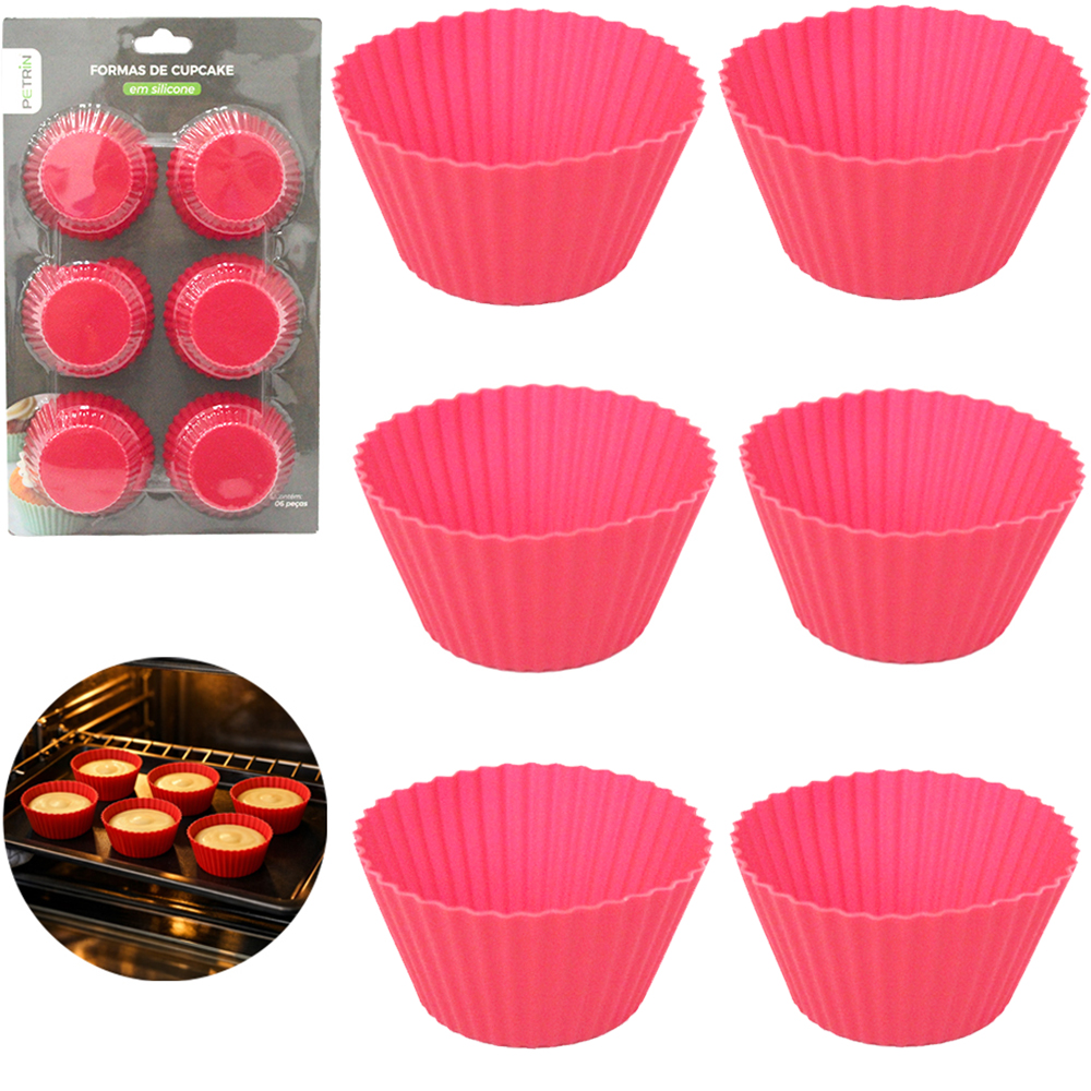 FORMA DE SILICONE REDONDA PARA CUPCAKE COM 6 PECAS 3X7CM DE Ø