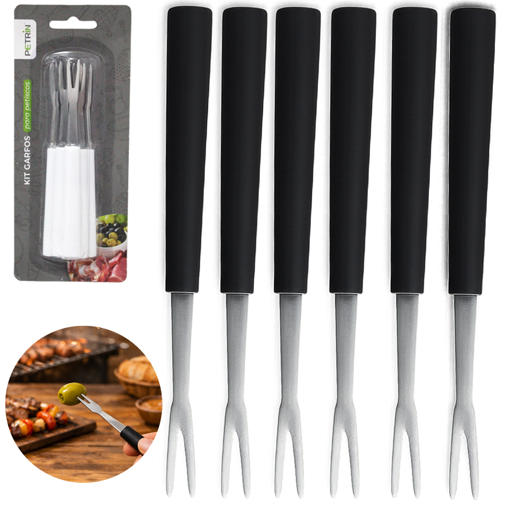 GARFO / GARFINHO PARA FRUTAS E PETISCOS DE INOX COM CABO PLASTICO COM 6 PECAS 13,5CM