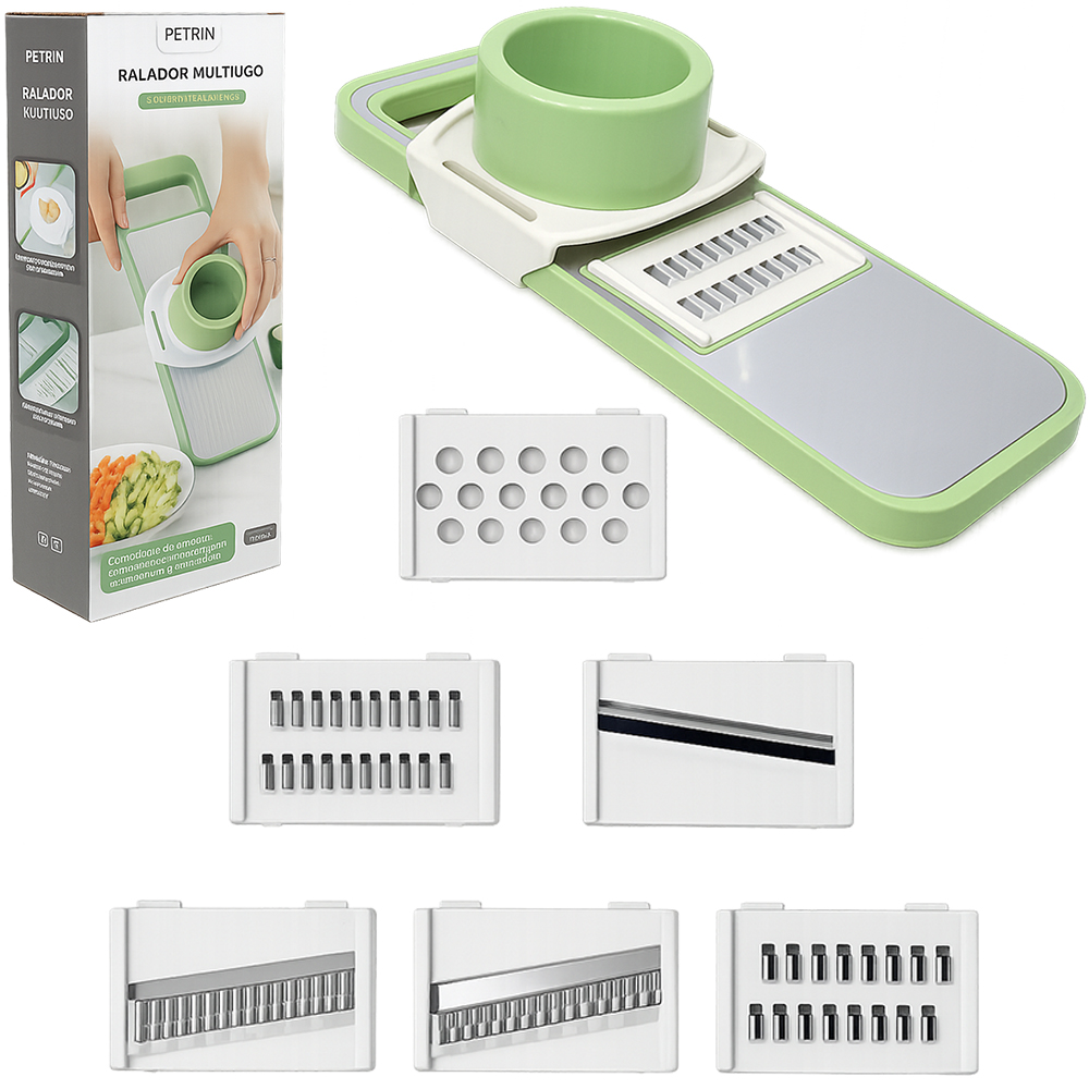 CORTADOR FATIADOR / RALADOR DE FRUTAS / LEGUMES DE INOX / PLASTICO + 5 LAMINAS