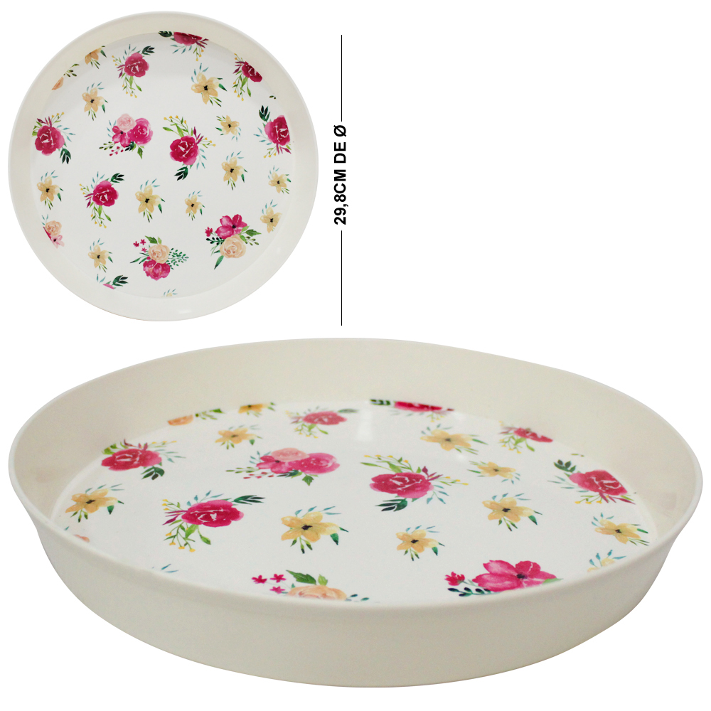 BANDEJA DE PLASTICO REDONDA FLORAL 4X29,8CM DE Ø