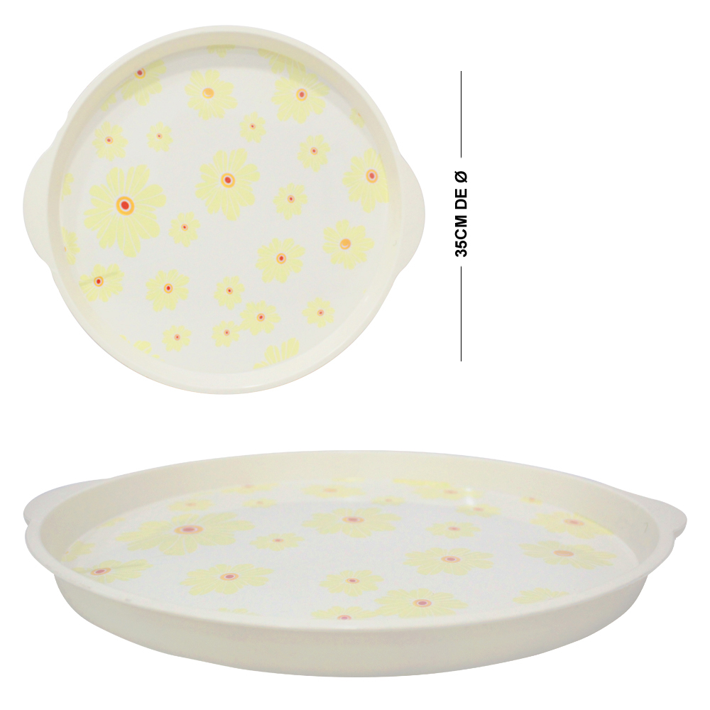 BANDEJA DE PLASTICO REDONDA FLORAL COM ALCA 2,5X38,3X35CM DE Ø
