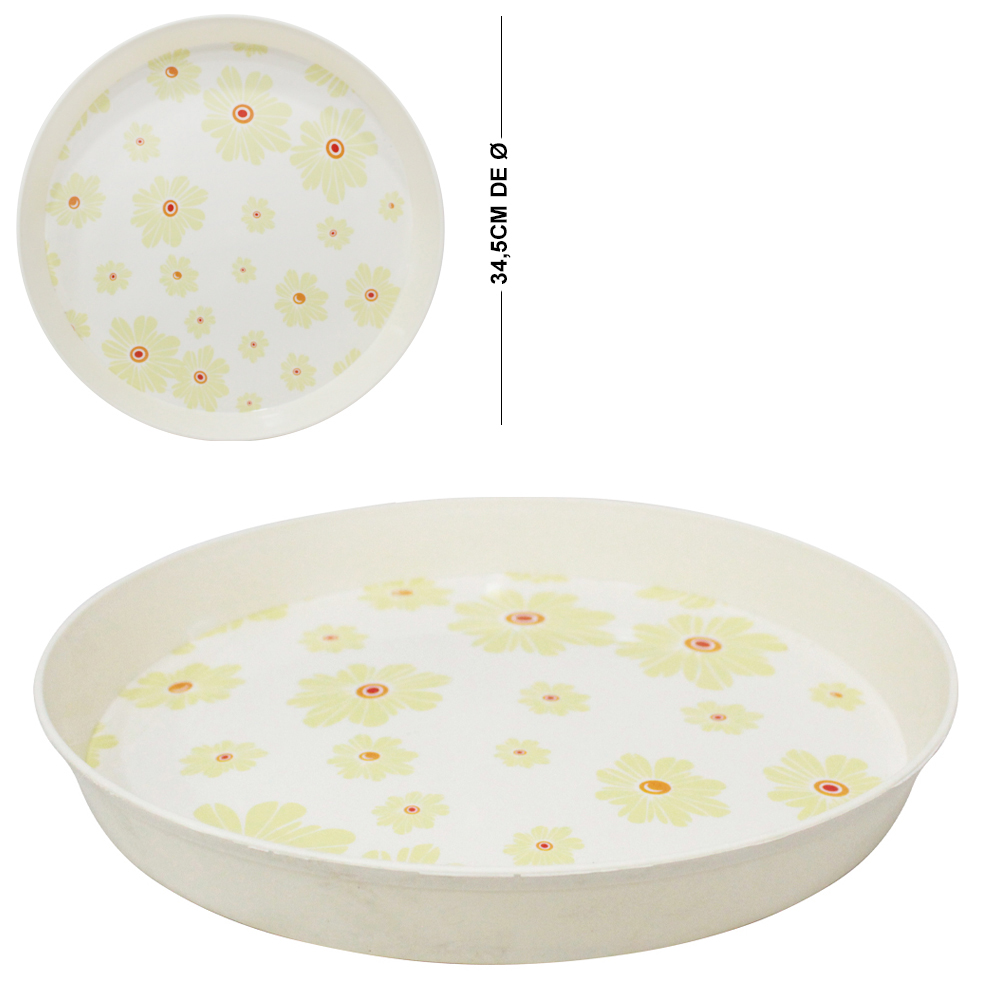 BANDEJA DE PLASTICO REDONDA FLORAL 4X34,5CM DE Ø