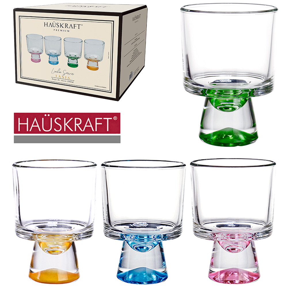 JOGO DE TACA DE VIDRO PARA AGUA / VINHO LINHA SERVIR TANIA HAUSKRAFT PREMIUM COM 4 PECAS 230ML
