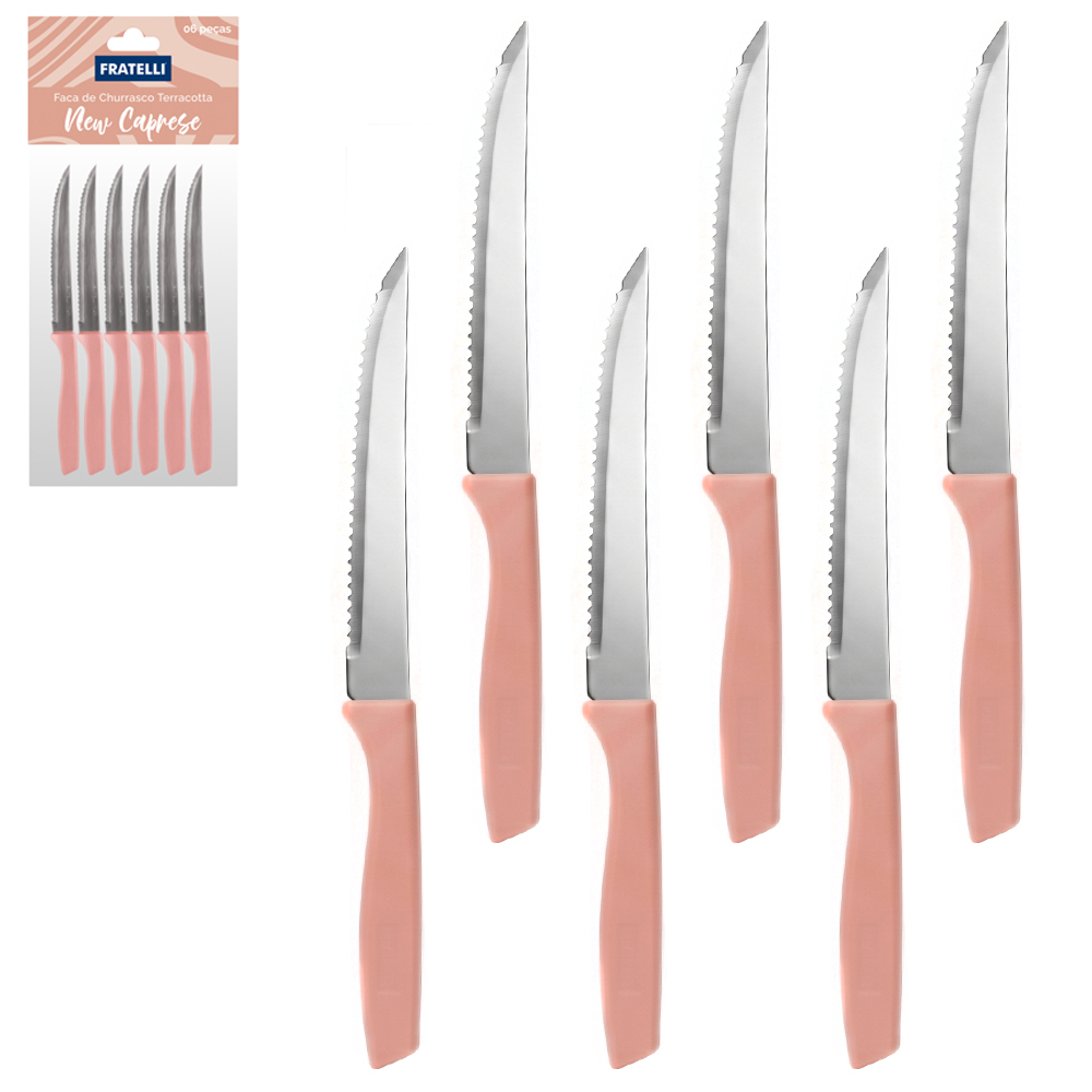 FACA DE CHURRASCO DE INOX  4,5'' CABO PLASTICO TERRACOTTA NEW CAPRESE 6 PECAS 