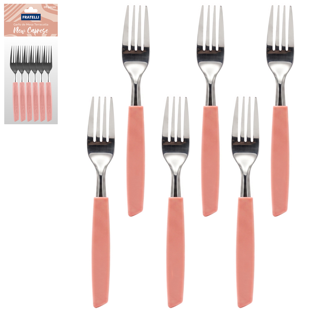GARFO DE MESA DE INOX CABO PLASTICO TERRACOTTA NEW CAPRESE 6 PECAS 18,5X2,5CM 