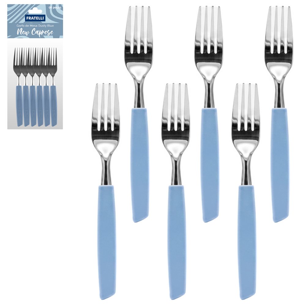 GARFO DE MESA DE INOX CABO PLASTICO DUSTY BLUE NEW CAPRESE 6 PECAS 18,5X2,5CM 