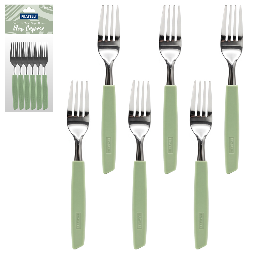 GARFO DE MESA DE INOX CABO PLASTICO SAGE GREEN NEW CAPRESE 6 PECAS 18,5X2,5CM 