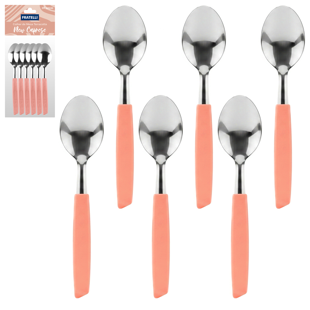 COLHER DE MESA DE INOX CABO PLASTICO TERRACOTTA NEW CAPRESE 6 PECAS 18,5X4CM  