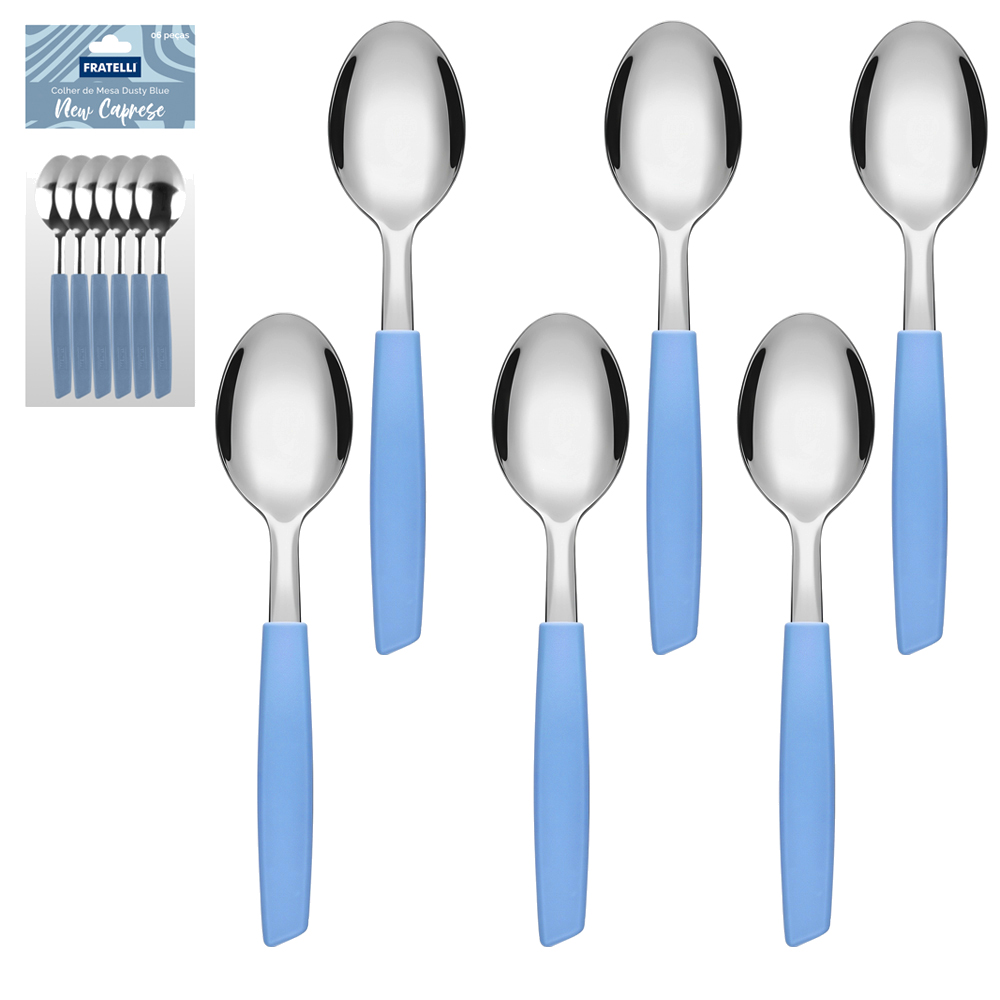 COLHER DE MESA DE INOX CABO PLASTICO DUSTY BLUE NEW CAPRESE 6 PECAS 18,5X2,5CM 
