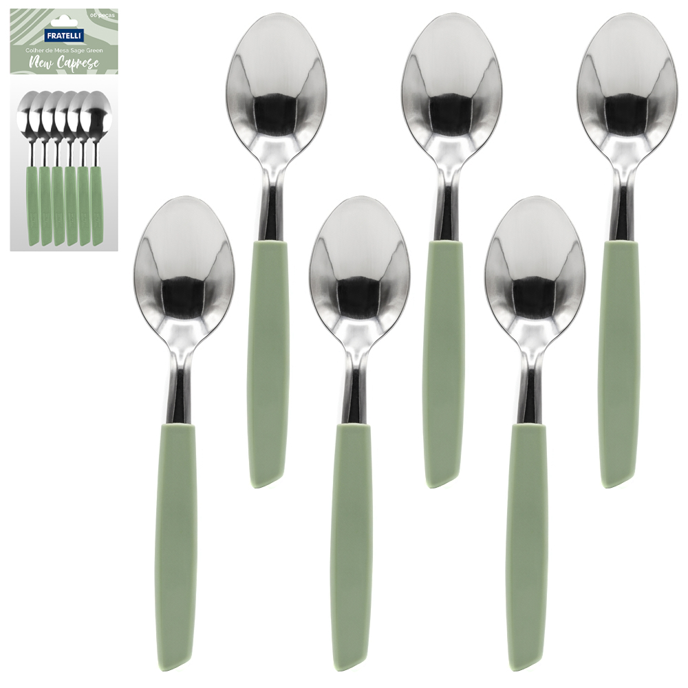 COLHER DE MESA DE INOX CABO PLASTICO SAGE GREEN NEW CAPRESE 6 PECAS 18,5X2,5CM 