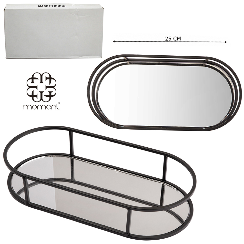 BANDEJA ARAMADO COM ESPELHO OVAL DECORATIVA BLACK 25X12X4CM