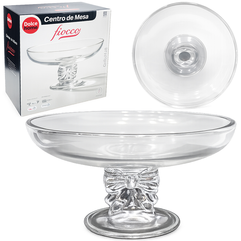 CENTRO DE MESA DE VIDRO REDONDO COM PE FIOCCO COLLECTION 11,6X23,5 DE Ø 