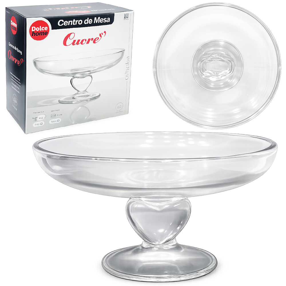 CENTRO DE MESA DE VIDRO REDONDO COM PE CUORE COLLECTION 11,6X23,5 DE Ø