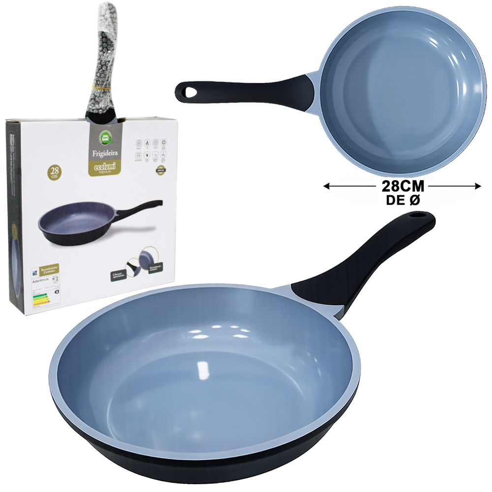 FRIGIDEIRA INDUCAO E FOGAO A GAS REVESTIDA CERAMICA ANTIADERENTE PFOA E PTFE EXCILON ECOLUMI PREMIUM 28CM DE Ø 2L 