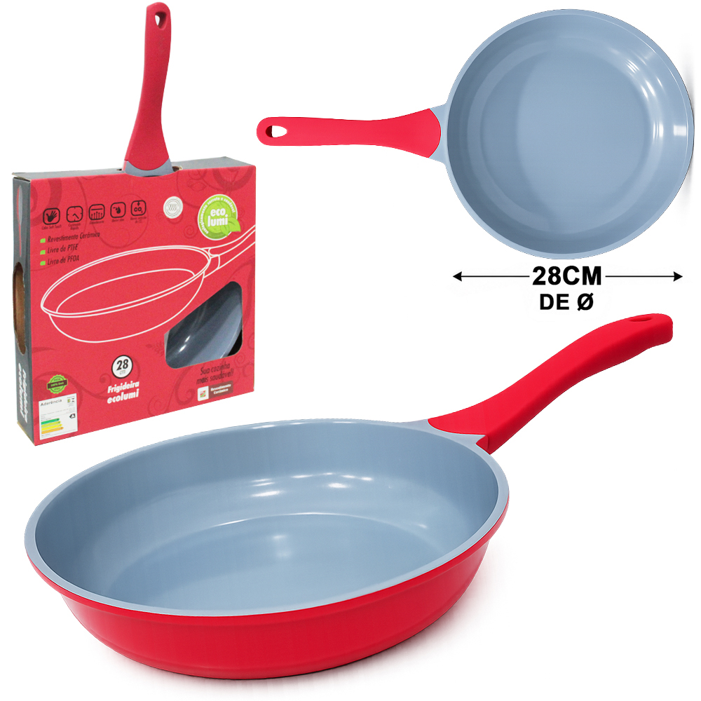 FRIGIDEIRA INDUCAO E FOGAO A GAS REVESTIDA CERAMICA ANTIADERENTE PFOA E PTFE EXCILON ECOLUMI 28CM DE Ø 2,5L 