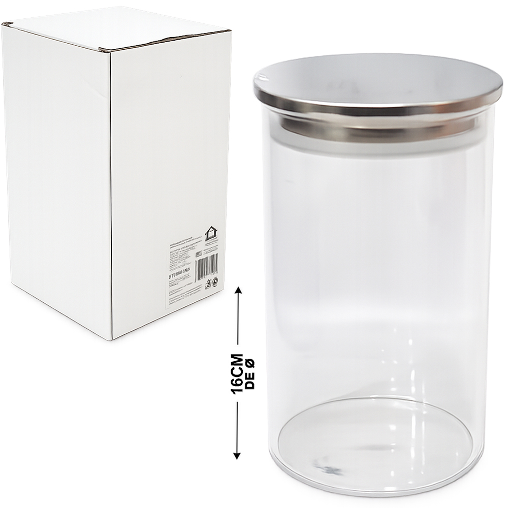 POTE DE VIDRO BOROSSILICATO REDONDO COM TAMPA HERMETICA DE INOX 800ML 