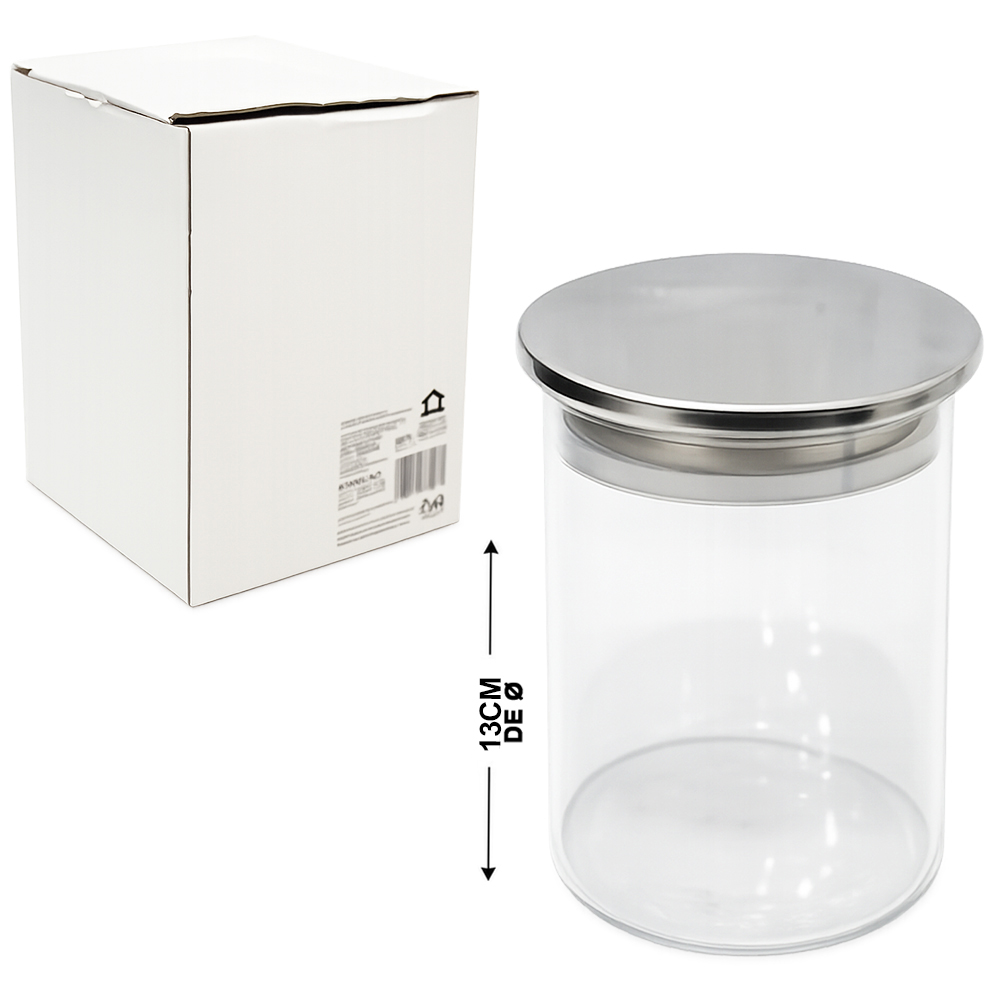POTE DE VIDRO BOROSSILICATO REDONDO COM TAMPA HERMETICA DE INOX 700ML 