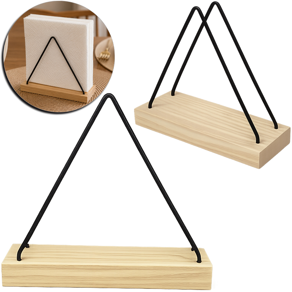PORTA GUARDANAPO ARAMADO BLACK COM BASE MADEIRA MDF 15X13,5X6CM 