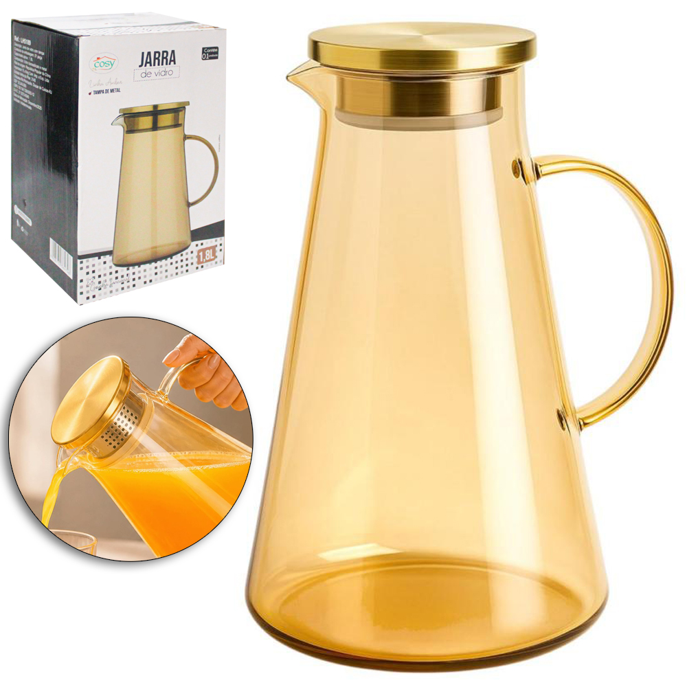 JARRA DE VIDRO COM TAMPA DE INOX 1,8L