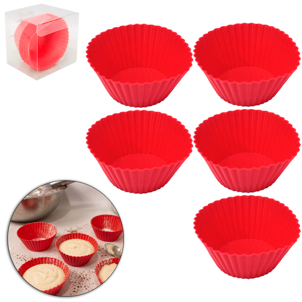 FORMA DE SILICONE REDONDA PARA CUPCAKE COM 12 PECAS 3,5X7CM DE Ø