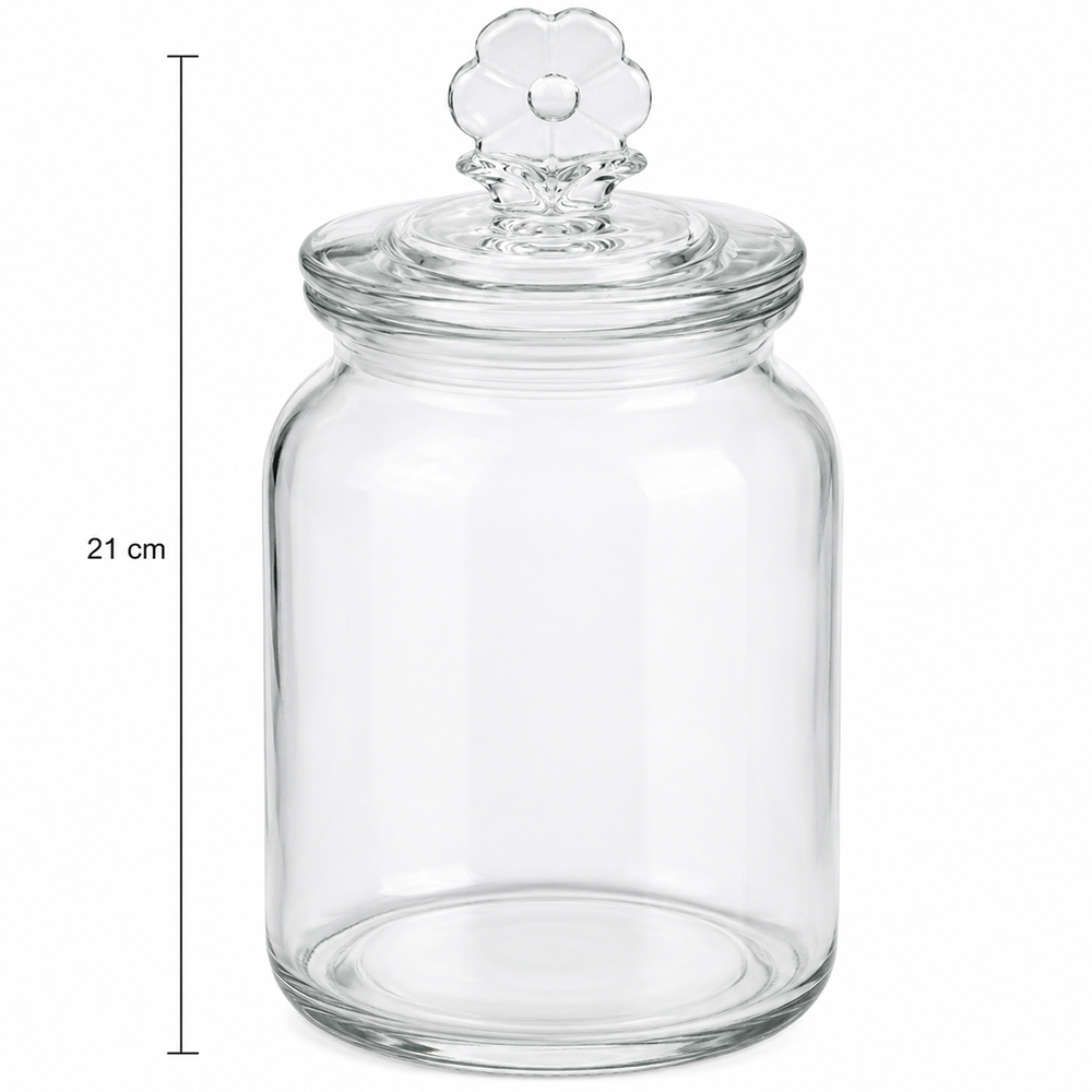 POTE DE VIDRO REDONDO COM TAMPA HERMETICA FLOR DE VIDRO 1000ML 