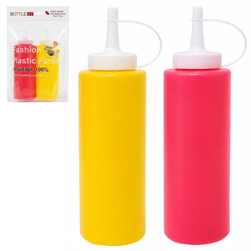 BISNAGA DE PLASTICO PARA MOSTARDA E KETCHUP COM 2 PECAS 350ML