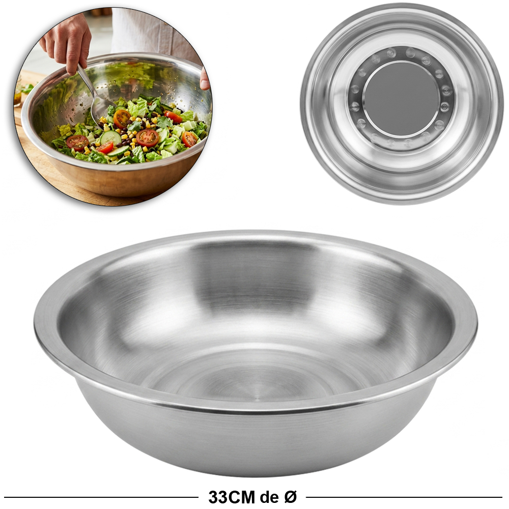 TIGELA SALADEIRA REDONDA FUNDA DE INOX 33CM DE Ø
