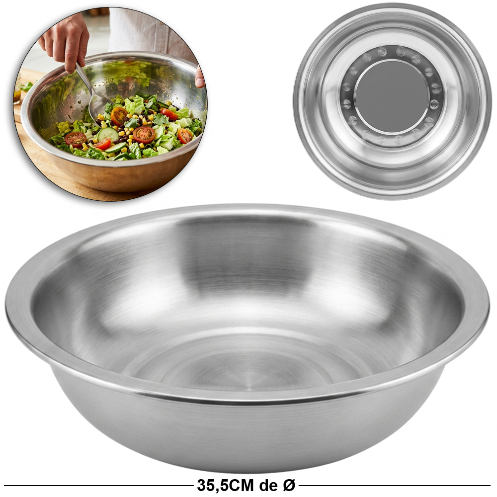 TIGELA SALADEIRA REDONDA FUNDA DE INOX 35,5CM DE Ø 