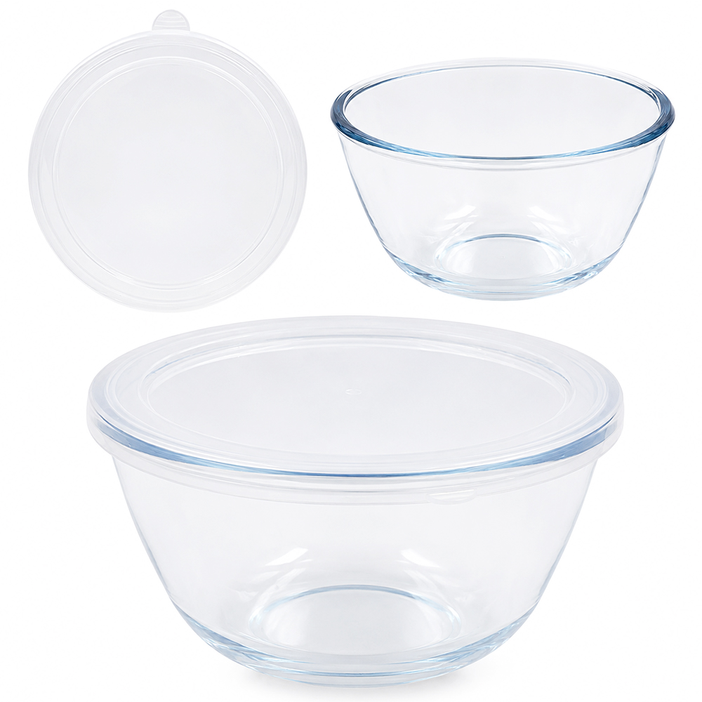 TIGELA DE VIDRO REDONDA BOWL COM TAMPA DE PLASTICO NEX COOK 800ML 8,5X15,5CM DE Ø