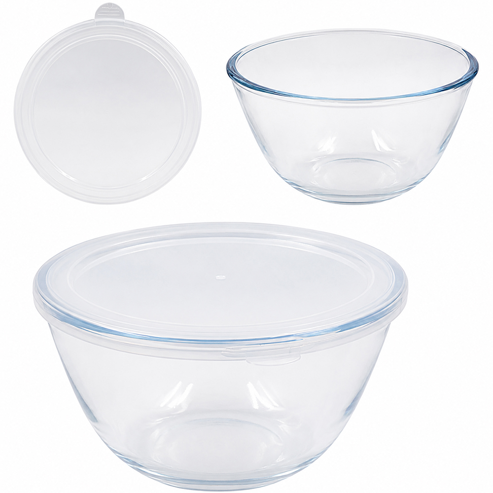 TIGELA DE VIDRO REDONDA BOWL COM TAMPA DE PLASTICO NEX COOK 1,05LTS 9,5X17,3CM DE Ø