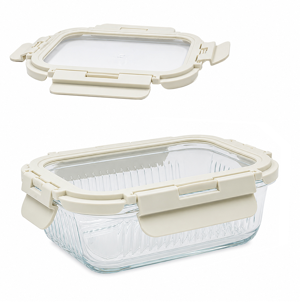 POTE DE VIDRO BOROSSILICATO RETANGULAR COM TAMPA HERMETICA E TRAVA NEX COOK 370ML