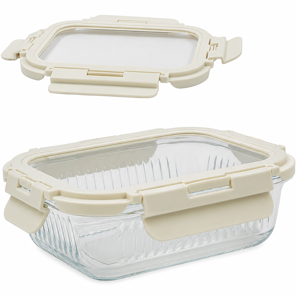 POTE DE VIDRO BOROSSILICATO RETANGULAR COM TAMPA HERMETICA E TRAVA NEX COOK 640ML