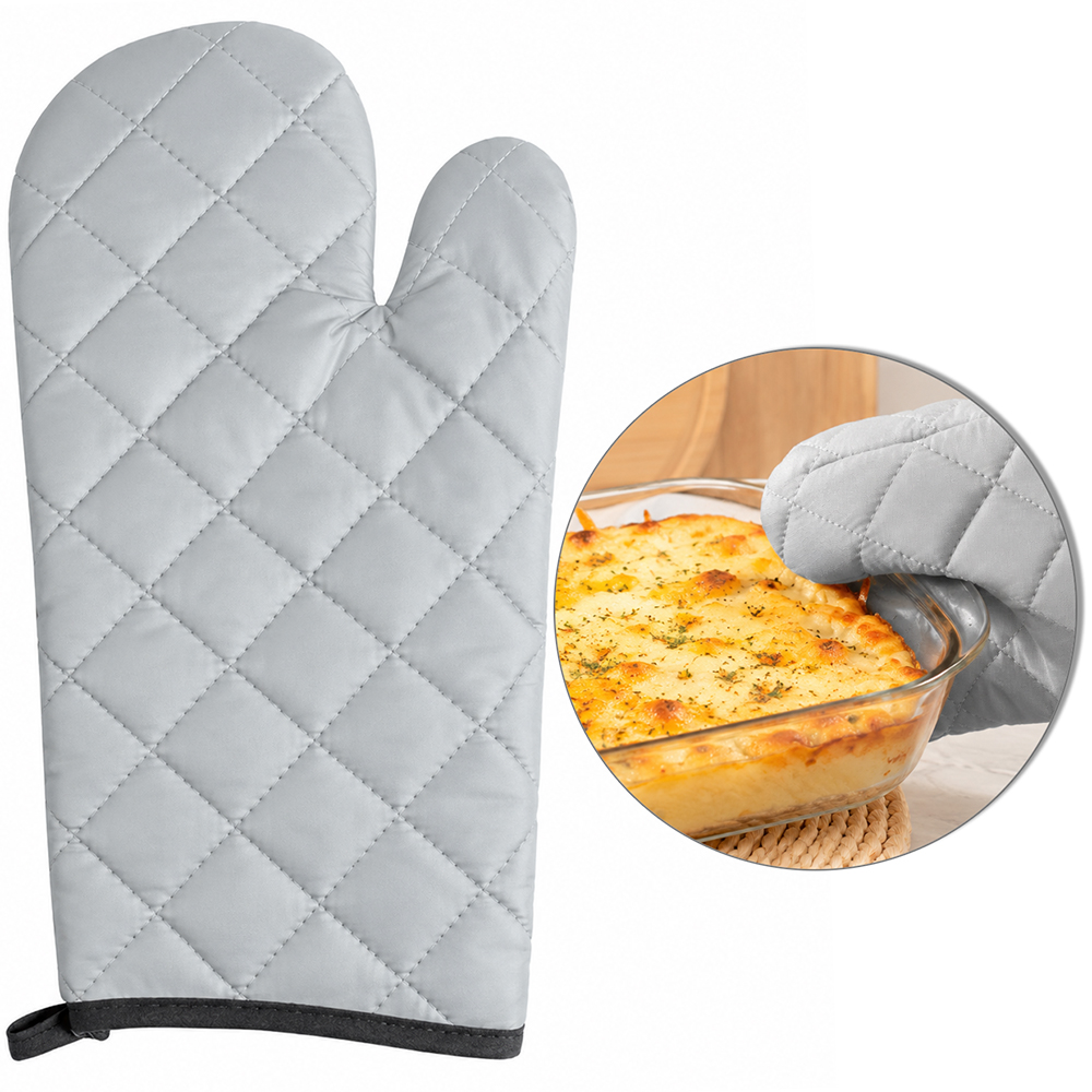 LUVA PARA COZINHA DE POLIESTER TERMICA LONGA METALIZADA PRATA NEX COOK 37X15CM