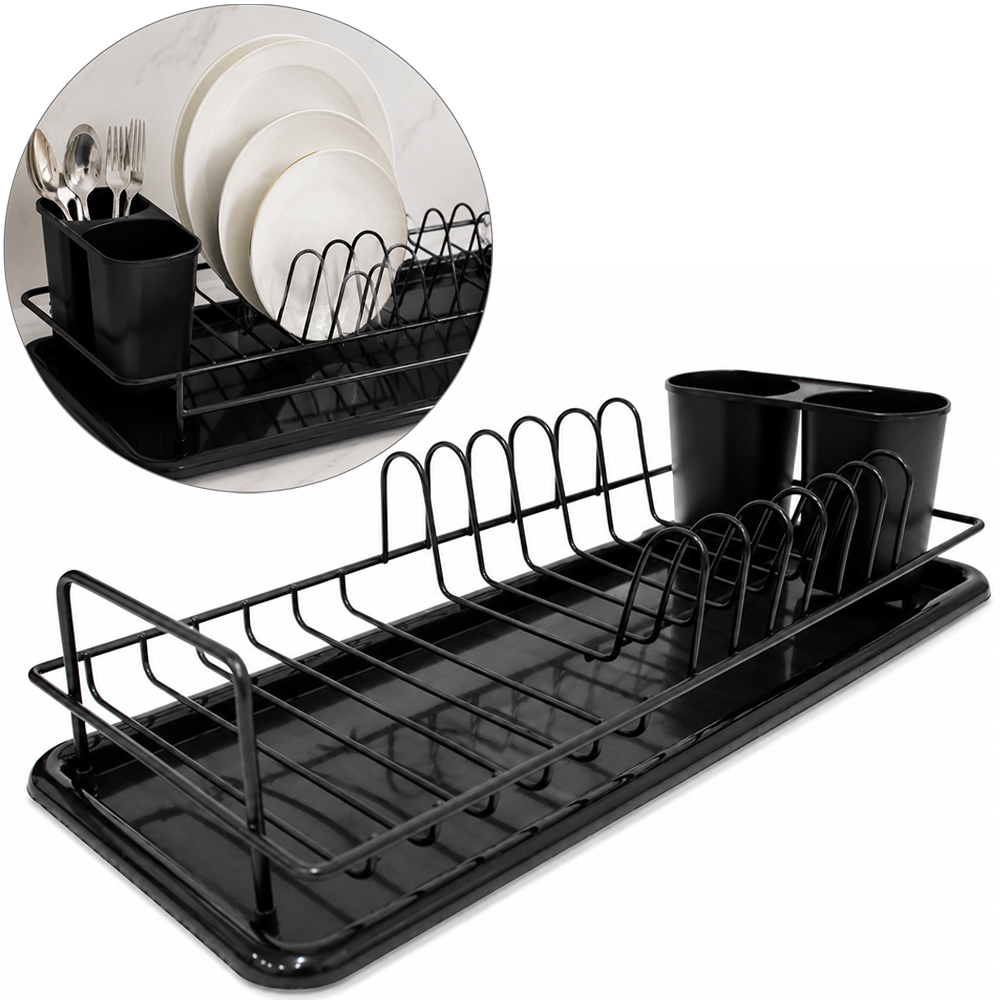 ESCORREDOR SECADOR DE PRATOS / COPOS ARAMADO COM BANDEJA + PORTA TALHER PLASTICO BLACK NEX COOK 41,5X17X10CM