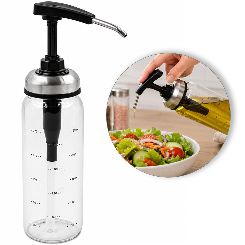 AZEITEIRO / VINAGREIRO DE VIDRO GRADUADO COM TAMPA E BICO DE INOX NEX COOK 300ML