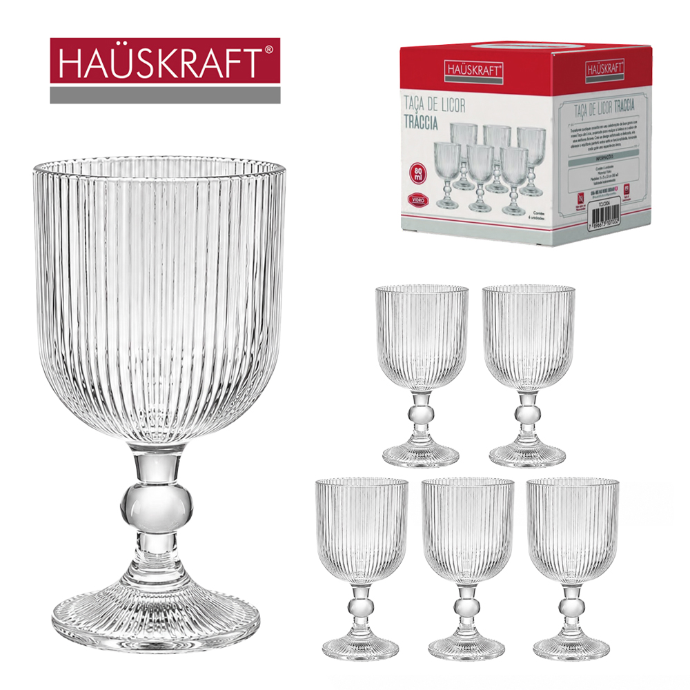 JOGO DE TACA DE VIDRO PARA LICOR / SHOT TRACCIA HAUSKRAFT COM 6 PECAS 80ML