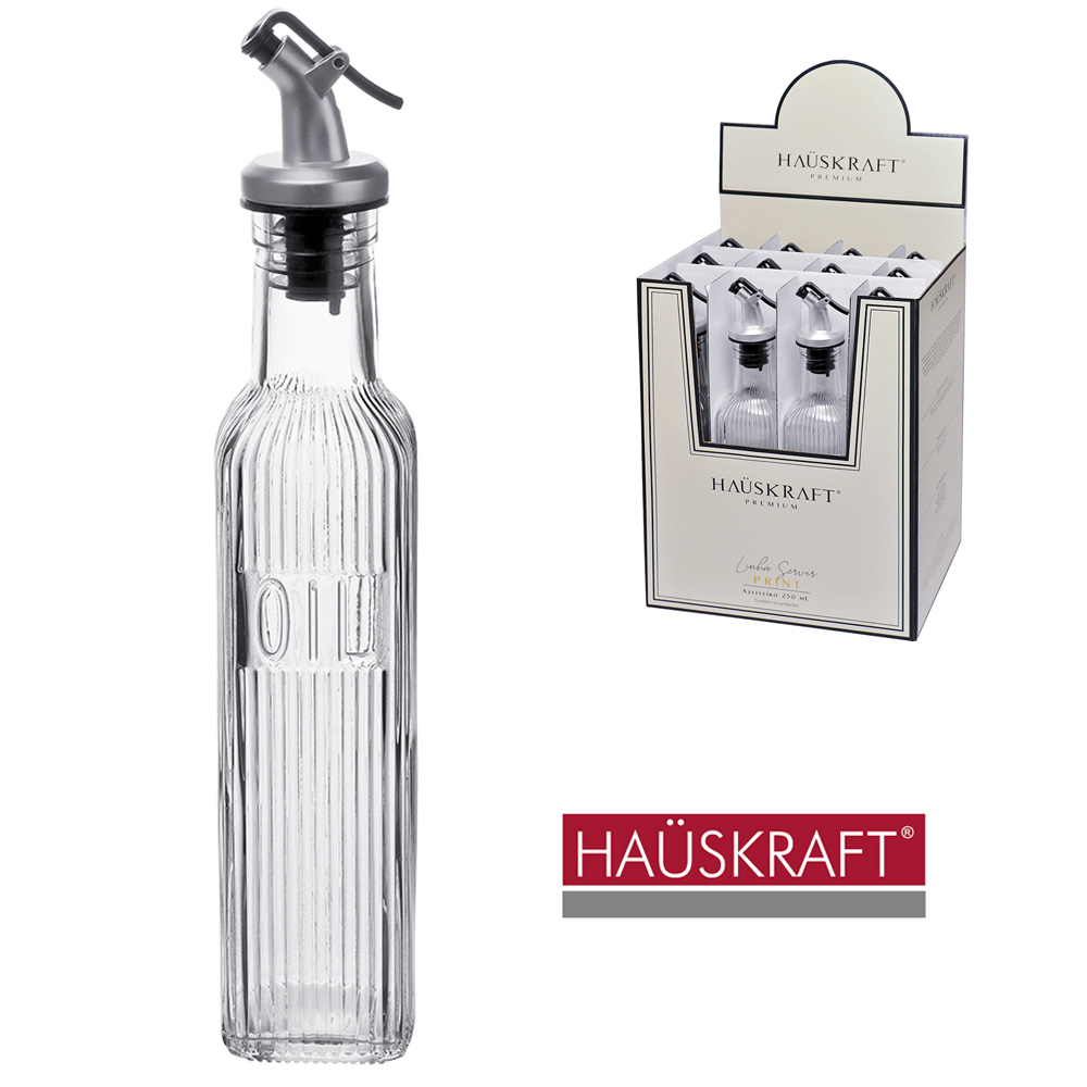 AZEITEIRO DE VIDRO CRISTAL COM BICO DOSADOR PLASTICO LINHA SERVIR PRINT HAUSKRAFT PREMIUM 250ML DP PLAY